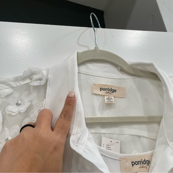 NWT Anthropologie Porridge White Sheer Short Sleeve 3D Floral Shirt Dress Size L - Picture 10 of 11